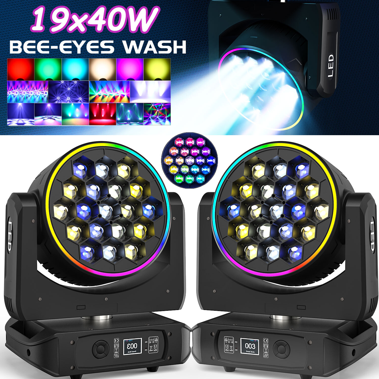 UKing Mini RGBW LED Beam Movable Heads d-mx 11/13 CH Pinspot Light