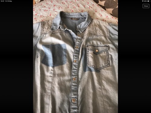South Denim Lace Trim Shirt Size 14 faded patch - Picture 7 of 12