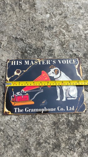 Vintage His Master Voice Gramophone Sign Board no Porcelain Enamel Sign - Picture 4 of 18