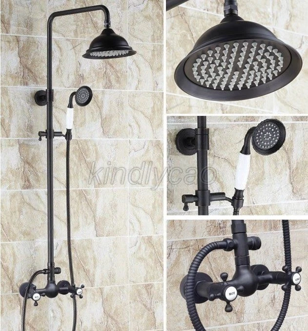 DLL Black Oil Rubbed Brass Exposed Bathroom Rain Shower Faucet Set Mixer Tap Krs491