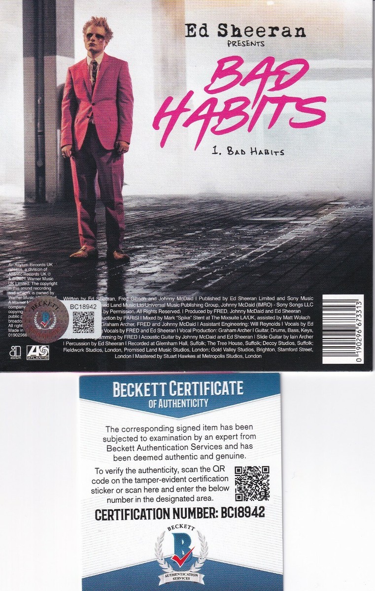 ED SHEERAN signed (BAD HABITS Brand New CD Single cover w/cd