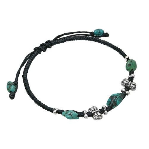 Tribal Mini Butterfly Turquoise Black Waxed Cotton Rope Bracelet - Picture 2 of 4