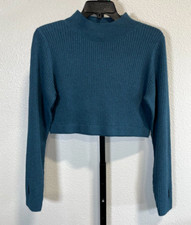 NWT Wild Fable Womens Dark Teal Mock Neck Cropped Ribbed Sweater Size XL