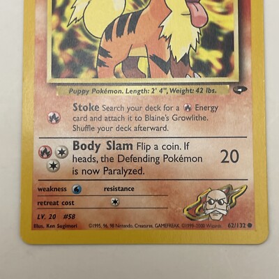 blaine's growlithe pokemon card value Blaine's Growlithe - NM Near Mint - 62/132 Gym Heroes Pokemon Card