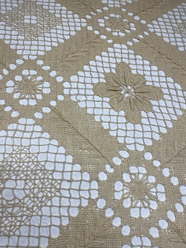 Tuscany Handmade Crochet Lace Tablecloth Rectangle 72x144 100% Cotton Beige NWT - Picture 3 of 14