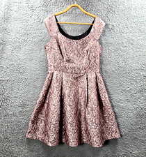 Reveiw Womens A-line Dress Size 12 Pink Black Lace Sleeveless Scoop Neck