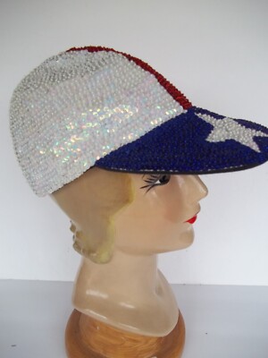 Vintage Red White Blue Sequin Baseball Cap Hat Go Glittery Brand