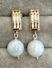14K Solid Yellow Gold 8mm Ball/Bead Light Green Jade/Jadeite- Earrings 2.5grams