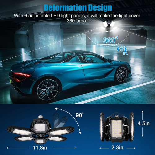 2 Pack Motion Sensor Garage Light, Total 30000LM Deformable Garage Lighting, 150 - Picture 4 of 7
