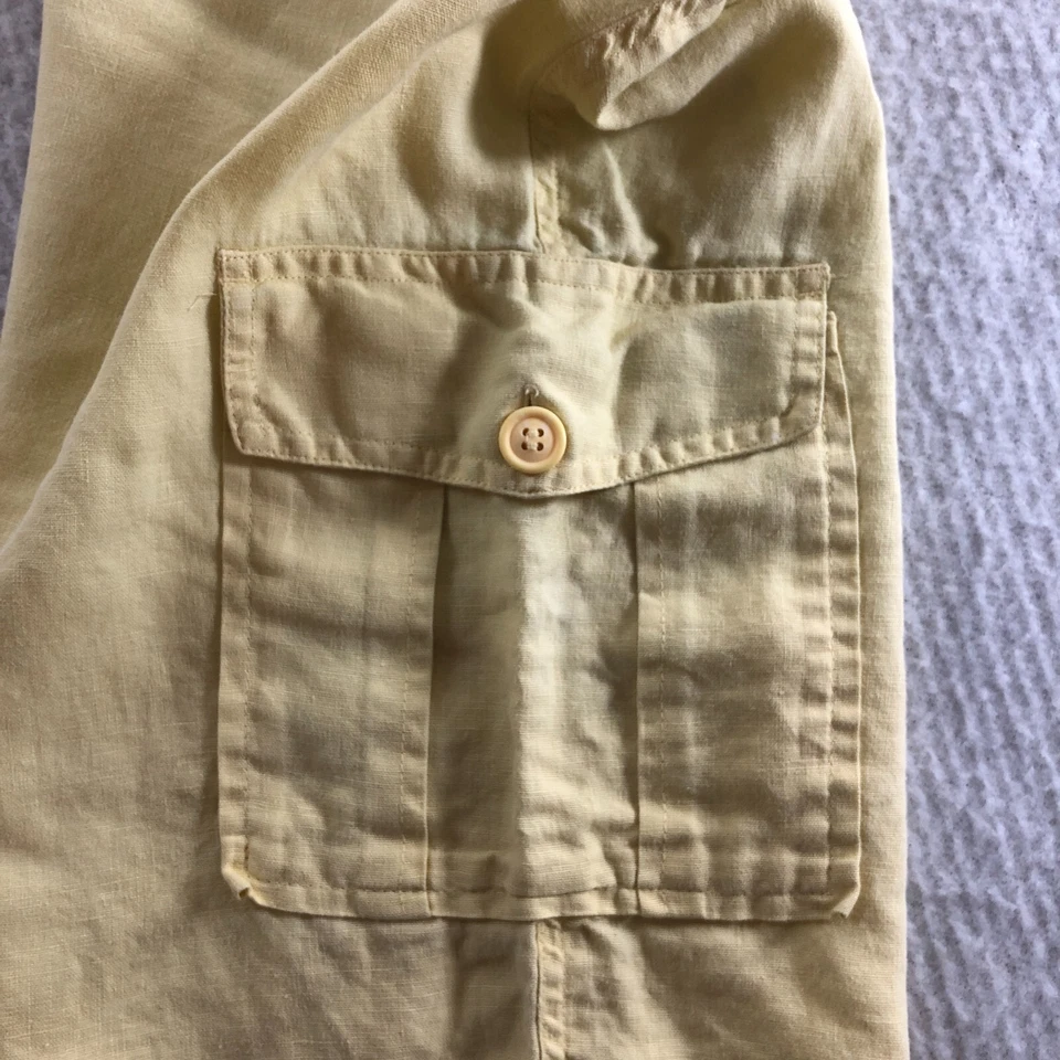 Chico's 女式 100% 亚麻工装裤 2.5 码 US L 黄色高腰 — 第 3/4 张图片