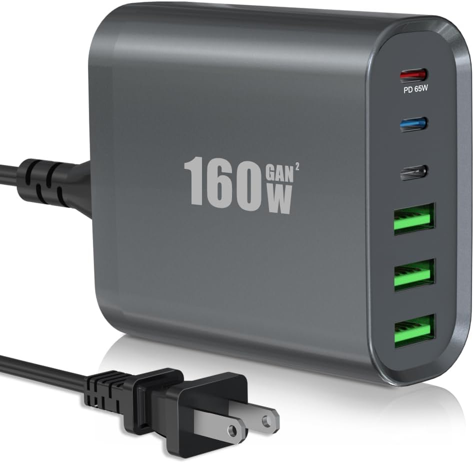 160W 6-Port GaN USB-C Fast Charger for MacBook iPhone iPad