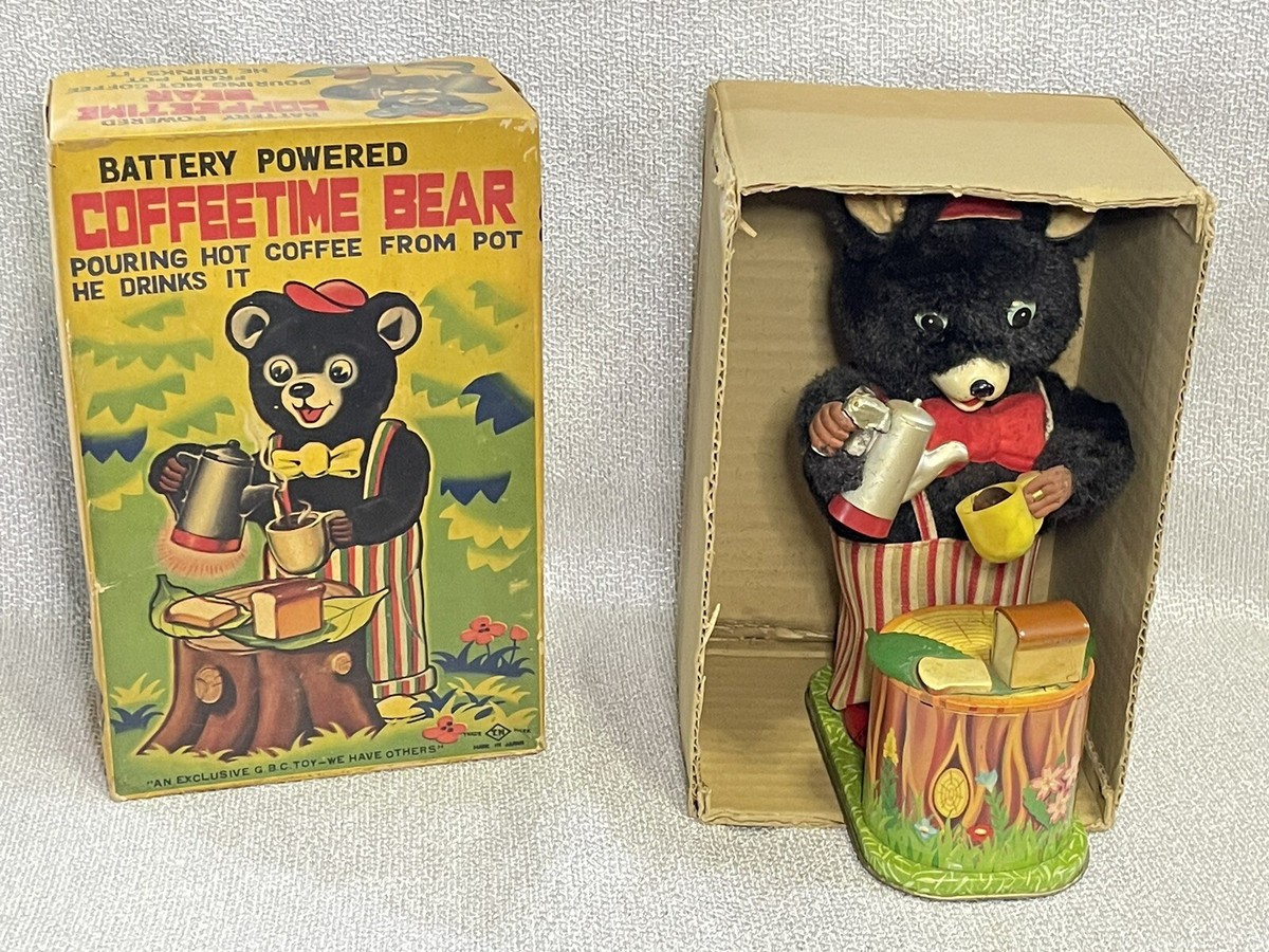 VINTAGE BATTERY OPERATED MAXWELL COFFEETIME DRINKING BEAR IN BOX