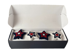 Williams Sonoma Beaded Star Red White Blue Napkin Rings July 4th Patriotic SET 4