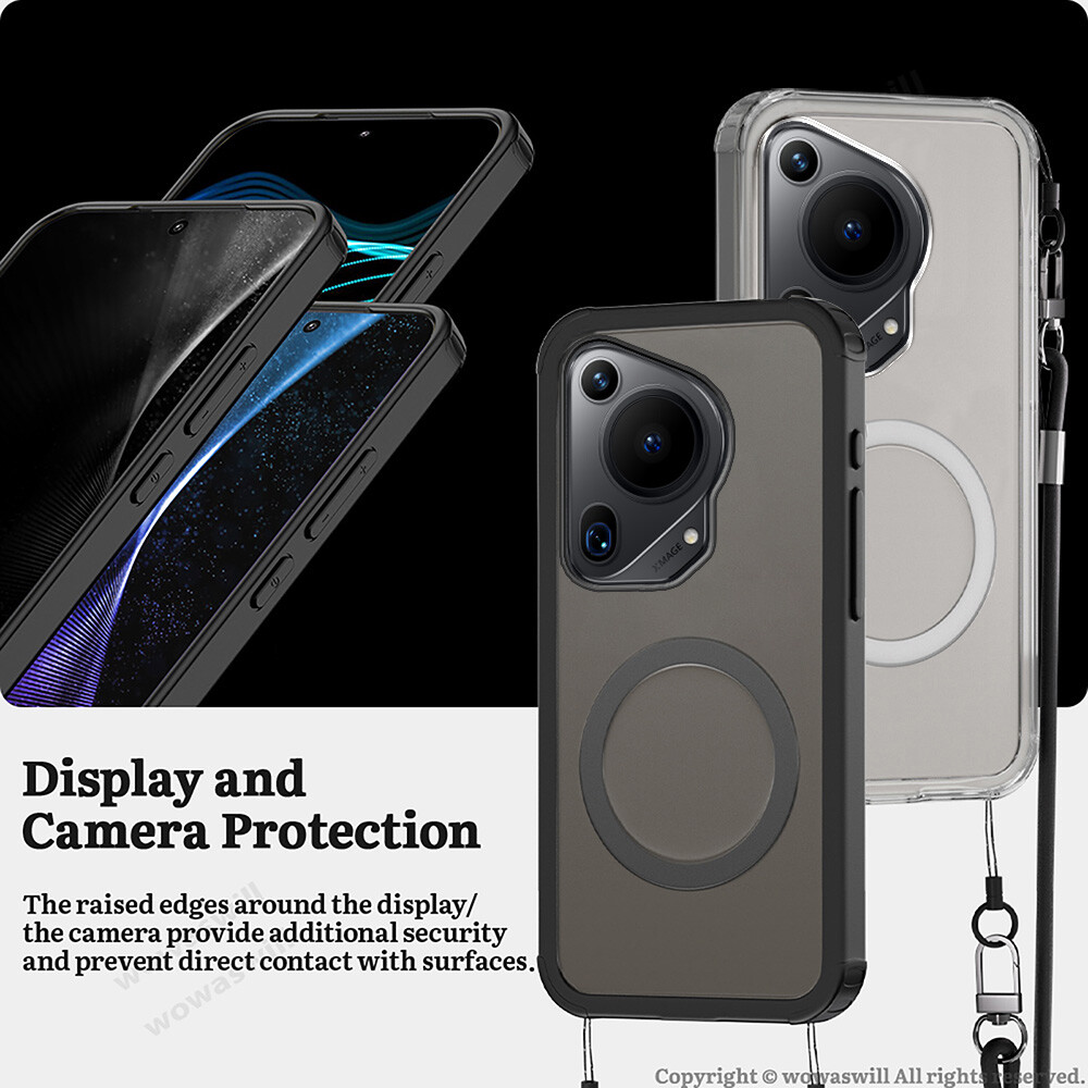 For HUAWEI MagSafe Magnetic Crossbody Clear Case Leather Strap