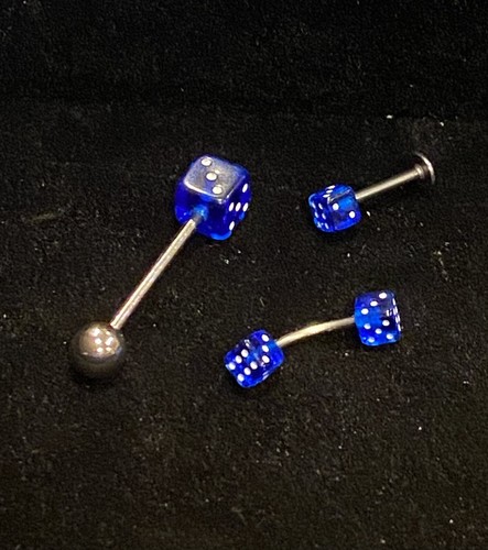 Set Of 3 Hypoallergenic Dice Piercings Libret, Curved & Barbell 14 Gauge & 16 G - Picture 2 of 6