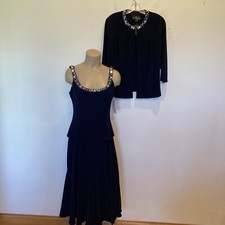 NEW 219 Alex Evenings size 8 navy 2 Pc jacket  mid calf dress mother of bride