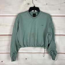 Kith Sweatshirt Womens S Green Crew Neck Crop Top Elastic Waist Solid Cotton
