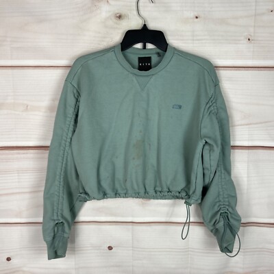 Kith Sweatshirt Womens S Green Crew Neck Crop Top Elastic Waist Solid  Cotton