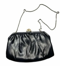 Mardane Black Leather Purse Clutch Convertible Handbag Chain Mirror USA VTG