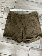 J.Jill Cotton Blend Shorts Brown With Leaf Print Elastic Waist Drawstring Medium