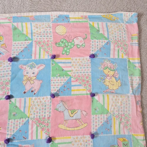 Vintage Baby Blanket Handmade Gingham Patchwork Quilt Pastel Nursery Cottagecore - Picture 4 of 15