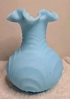 Fenton Blue Custard Satin Glass Drapery Vase Fluted Rim Large Vintage