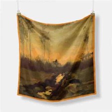 Twill Silk Scarf Woman Dusk Painting Square Scarves