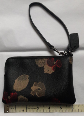 AUTHENTIC COACH PVC FLORAL FLOWER WALLET WRISTLET F65064 BLACK/RED