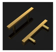 12PCS Gold Brushed T Bar Pull Knob Handles Square Cabinet Door Kitchen Drawer 3"