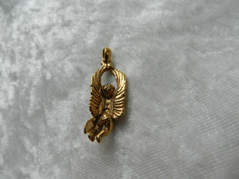 Ancien pendentif en Argent massif et or / vermeil Ange et Harpe N°4 - Photo 2/3