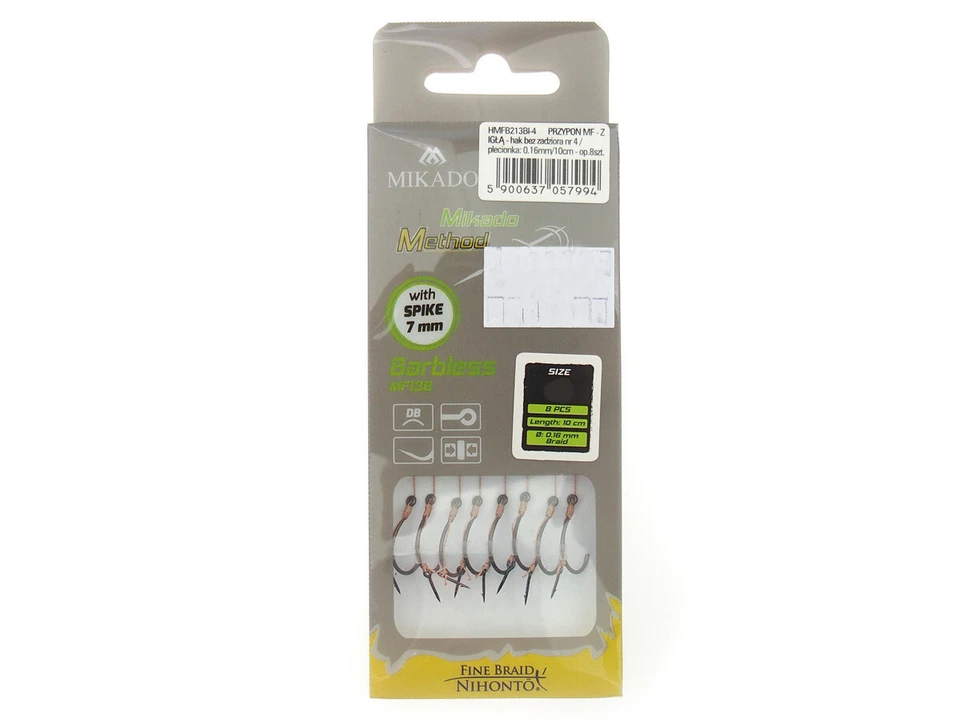 Mikado Method Feeder Rigs Braid Barbless MF13 with Bayonet 10cm 8pcs - Photo 1/1