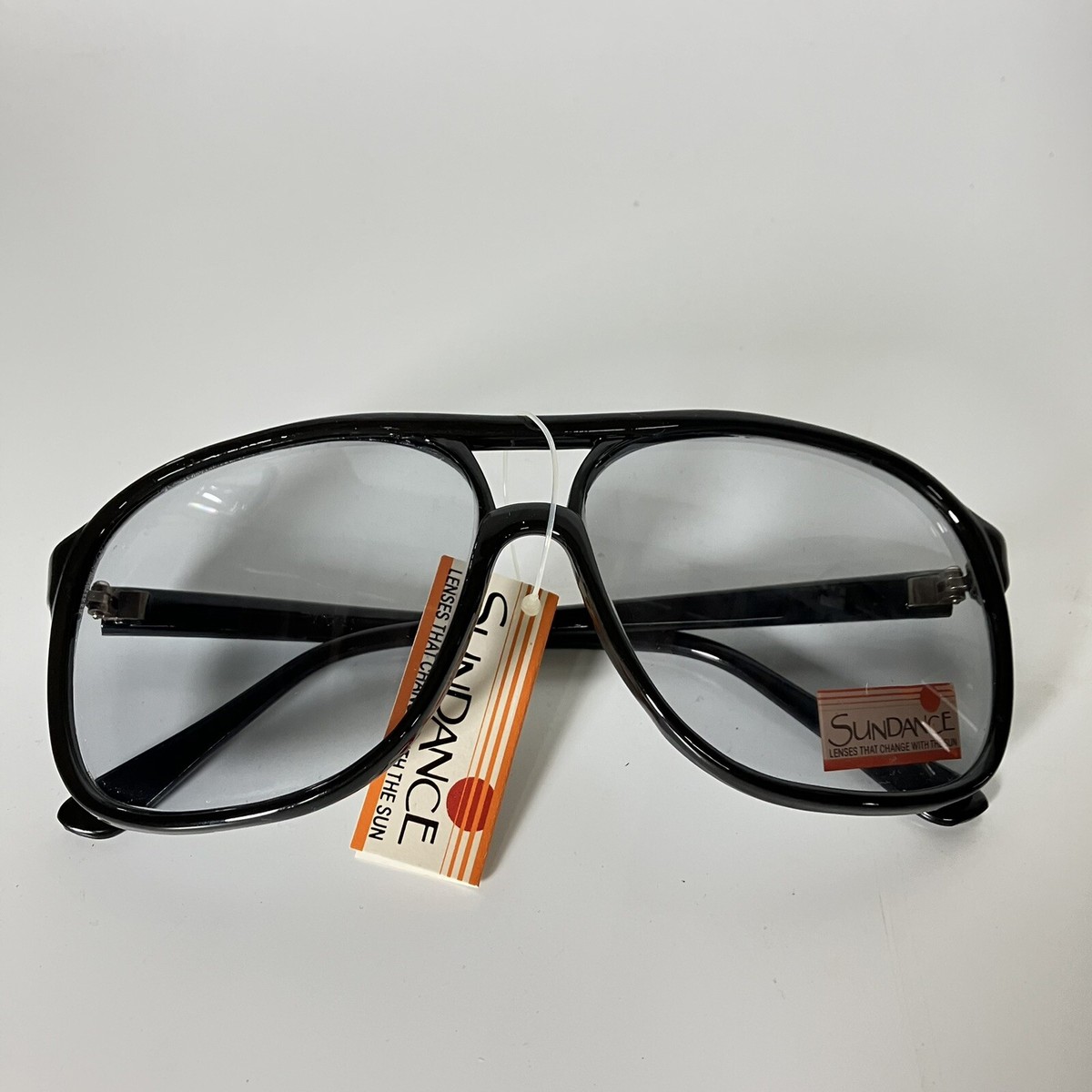Vintage NOS Sundance Sunglasses Aviator Mob Gangster Black 80s Big