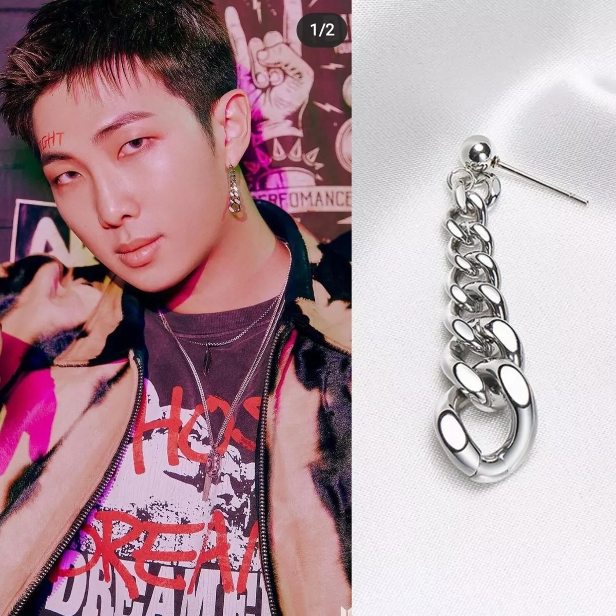 KPop Idol BTS JIMIN Earring Silver color Korean Jewelry Model on Grammy  Awards | eBay