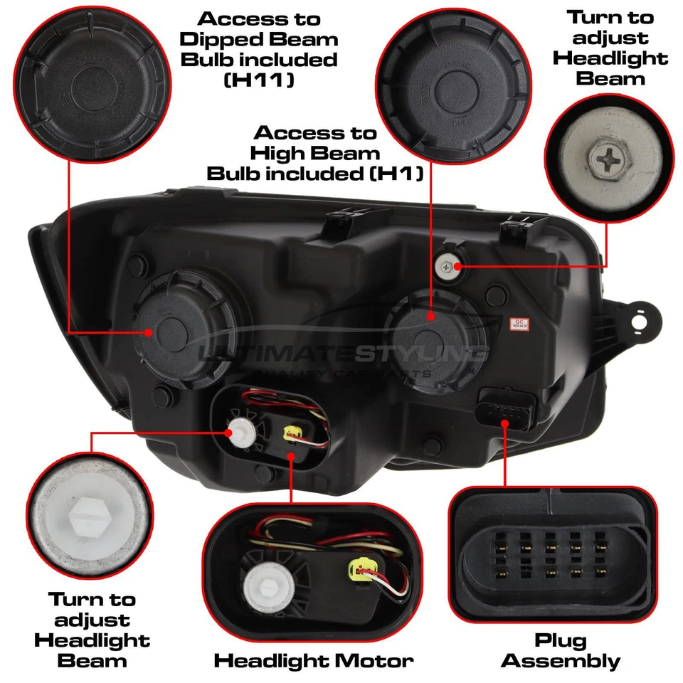 VW Transporter T6 LED DRL Headlights 2015-20 Dynamic Sequential Flashers Black - Image 3 of 4