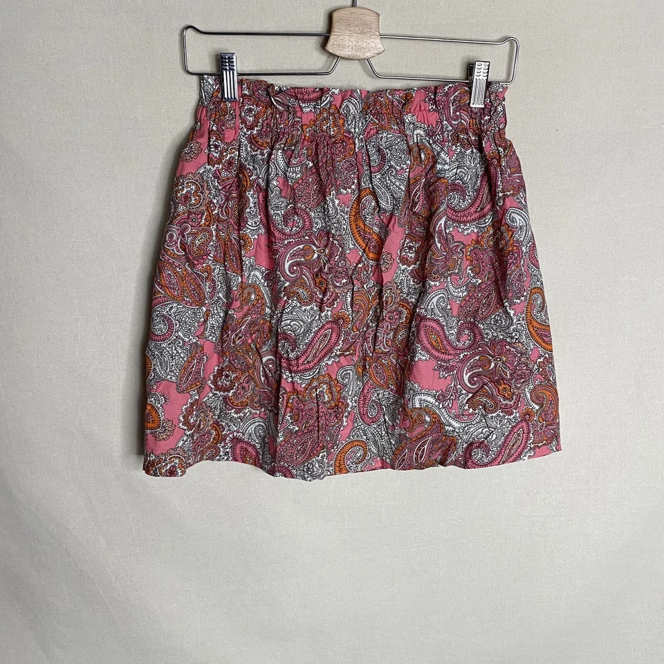 Minifalda H&M Paisley Línea A Talla Pequeña S Rosa Blanco Patrón Cintura Elástica Foto 3 de 4