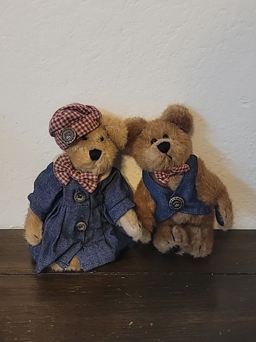 2 Boyds Bears Bearwear Raeburn Jointed Brown Bears Denim Outfits Plush Stuffed