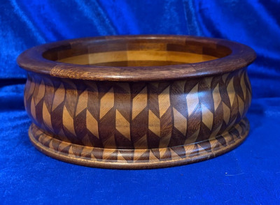 Segmented Wood Turned Parquet Bowl. Handcrafted. 7 7/8''x 2 7/8''x 2 5/8'' Deep
