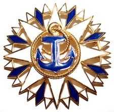 MINTY!!!    enamel anchor shaped pin signed CROWN TRIFARI-OMG!!