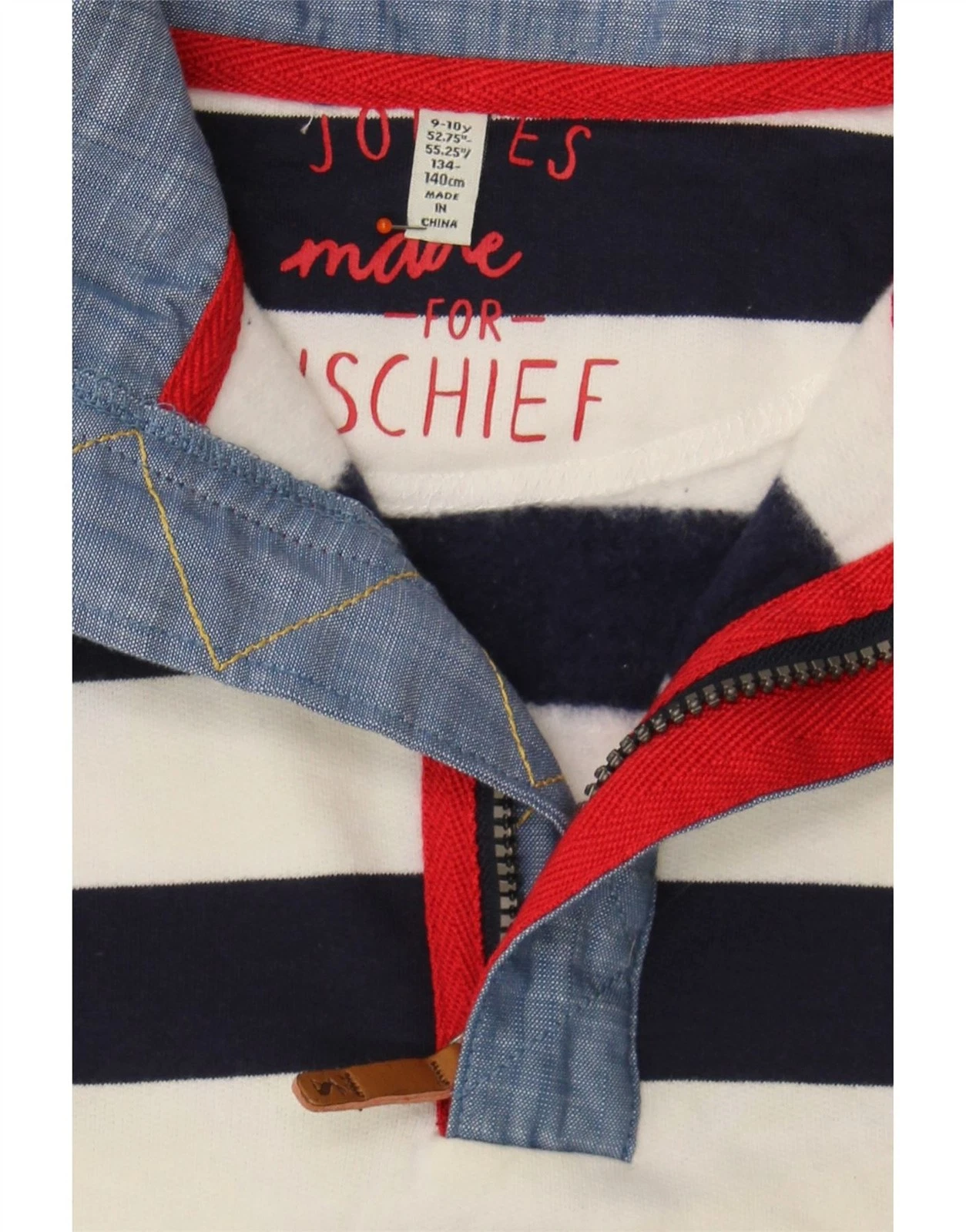 OFF WHITE Maglione felpa JOULES ragazzo collo zip 9 10 anni bianco sporco righe cotone BZ10