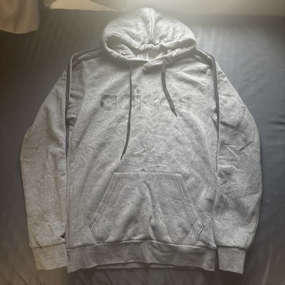 Adidas Mens Small 3 Stripe Essential Hoodie Sweatshirt Gray Black 