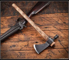 RMJ Tactical Patriot Pipe Tomahawk 6150 Carbon Steel Leather Edge Cover