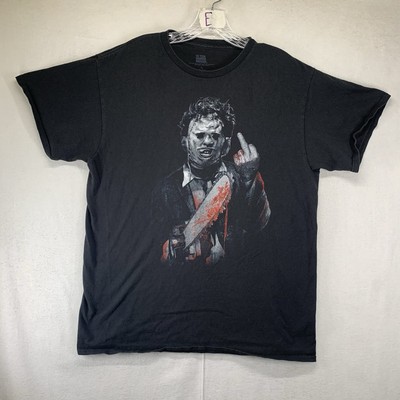 Texas Chainsaw Massacre Middle Finger Men s Large Fade Black T-Shirt Leatherface