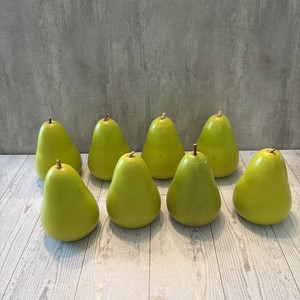 Realistic Pear Stained Wood Lime Green Leather Stem for Fruit Bowl 