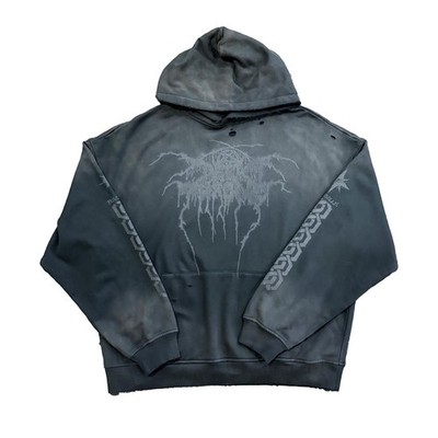 Darkthrone Black Logo True Norwegian Black Metal Hoodie Black Fade Distressed