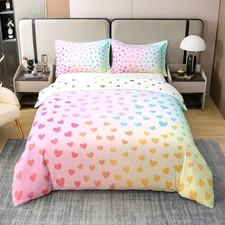 Girls 100 Cotton Duvet Cover Queen Size, Cute Love Hearts Pattern Comforter