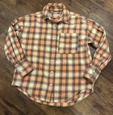 We The Free Ashley Plaid Button Front Shirt In Sand Combo Women Oversized Sz XS
