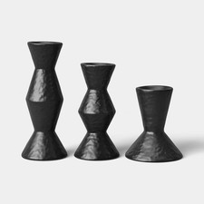 Set of 3 Black Ceramic Taper Candle Holders -...