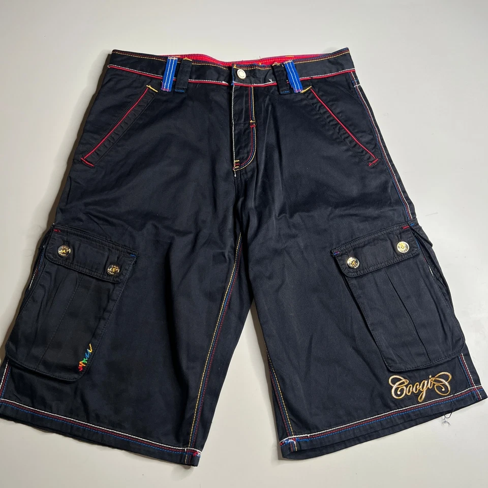 Pantalones Cortos de Carga Coogi Para Hombres Y2k De Colección Negros Multicolor Puntada Bordada Logo W36 Foto 2 de 4