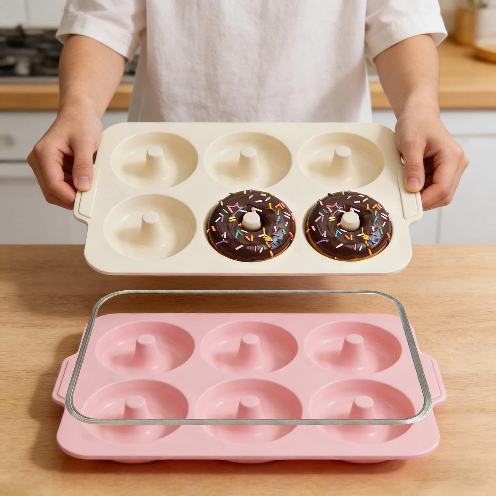 Nonstick Silicone Donut Pan: 4 Inch Large Donut Mold with Metal Frame - Bagel...