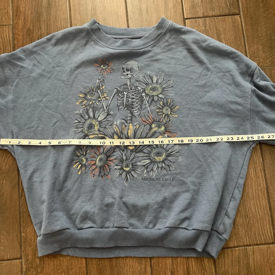 Толстовка American Eagle синий скелет подсолнух жуткий цветочный мир осень размер XL - Изображение 4 из 4